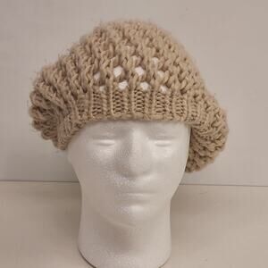 Forever 21 Crochet Beret Hat Cream White Chunky Knit Women's One Size BOHO 10"